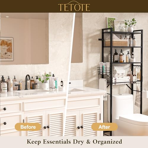Over-The-Toilet Storage Rack, 4-Tier Bathroom Organizer Shelf Over Toilet with Adjustable Shelf and Basket, Freestanding Space Saver Bathroom Shelves Above Toilet for Room(Black) - color: Black