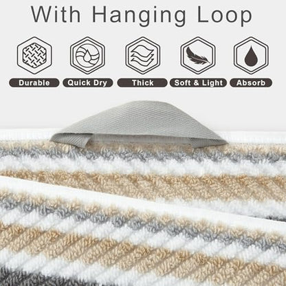 VOOVA & MOVAS Striped Towels 6 Pack, 100% Cotton, Gray Beige | All-Around Bathroom Use, Available in 13x13, 16x27, 28x52 In, Quick Dry, Soft, Absorbent, Bath Towels with Hanging Loops - color: Beige + Gray Striped, size: 6 PCS Bathroom Towels