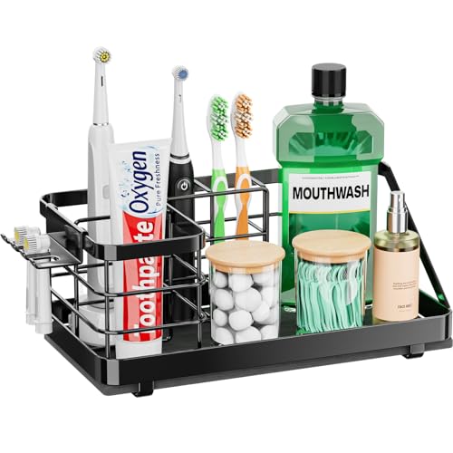 Toothbrush Holders Instant-Drying Organizer - Bathroom Countertop/Wall Mounted Electric Toothbrush Holder - Toothbrush Head Toothpaste Holder Bathroom Counter Organizers Storage Black - color: Black