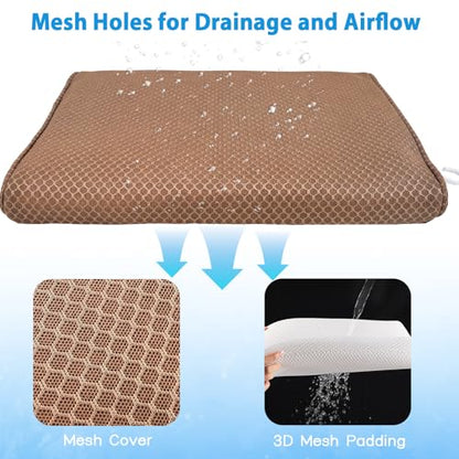 AEROiVi Shower Seat Cushion Non-Slip Silicone Bottom 3D Mesh Washable Brown | Soft Shower Chair Cushion for Benches Quick Drying Washable Mat 3D Mesh Pad with Hook Design Elderly Handicap Disabled - size: Brown