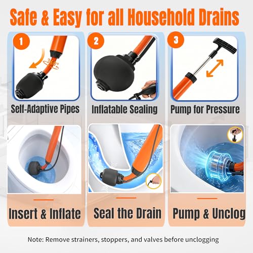 Manual Drain Unclogger, High Pressure Toilet Plunger: No-Splash, No Electricity, No Accessories, Pipe-Safe, Easy to Use, Reusable & Easy to Clean for Toilet, Sink, Bathtub, All Household Pipes - color: Orange