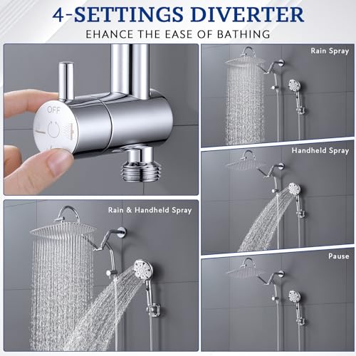 G-Promise 6.1 Inch Low-level Shower Diverter with Handheld Holder (Chrome) | All Metal Construction, 4 Spray Settings, 6.1 Inch Low Diverter, Dual Mount Shower Holder, Standard Thread Connection - color: Chrome, size: 4-Settings