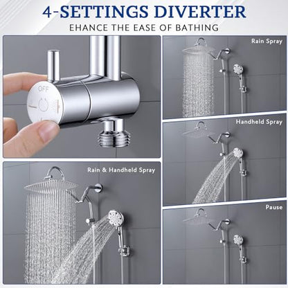 G-Promise 6.1 Inch Low-level Shower Diverter with Handheld Holder (Chrome) | All Metal Construction, 4 Spray Settings, 6.1 Inch Low Diverter, Dual Mount Shower Holder, Standard Thread Connection - color: Chrome, size: 4-Settings