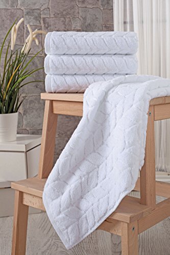 BAGNO MILANO Turkish Cotton Bath Towels, Hand Towels - Soft Plush Jacquard Collection - Highly Absorbent Towel Set (White, 6 pcs Towel Set) - color: White, size: 6 pcs Towel Set