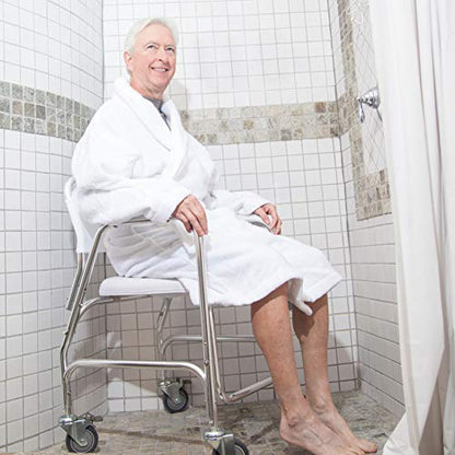 DMI Rolling Shower Chair, Commode, Transport Chair, FSA Eligible, Rolling Bathroom Wheelchair for Handicap, Elderly, Injured or Disabled, 250 Lb. Weight Capacity, Aluminum Frame, White