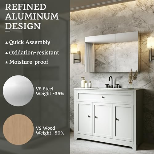 36 x 24 in Medicine Cabinet with Mirror and Side Panels, Silver | Surface or Recessed Medicine Cabinet Mirror with Storage, Adjustable Shelves, Aluminum Alloy Frame, Assembly Required - size: 36''x24''