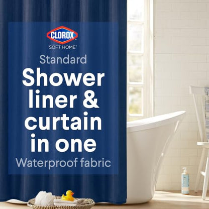Clorox 2-in-1 Bathroom Shower Curtain Liner, Durable Fabric, Weighted Magnets for Bath Water Control, Washable Premium Quality, Modern - 72" x 72" Blue - color: Blue - Standard