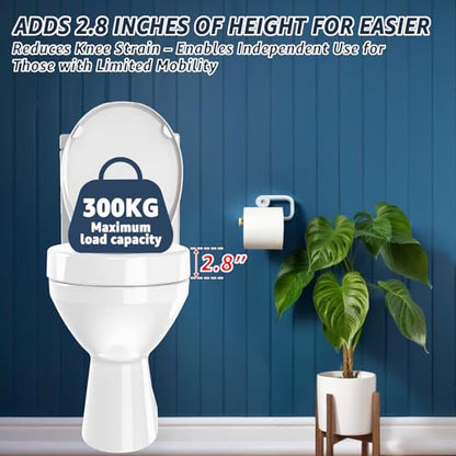 Huttdmel Round Raised Toilet Seat for Seniors, 2.8" Elevated Toilet Seat Riser, Soft Close, Quick Release, Non-Slip, Heavy Duty Bathroom Seat for Elderly, Disabled & Limited Mobility,White