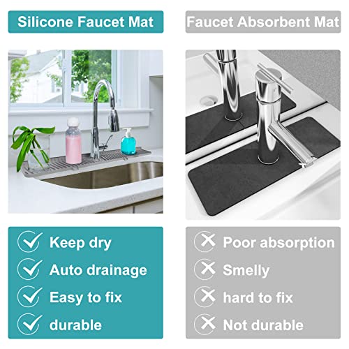 30 Inch Kitchen Sink Splash Guard, Large Size Faucet Mat for Kitchen Sink, Longer Silicone Faucet Handle Drip Catcher Tray for Kitchen Countertop, Bathroom, Farmhouse