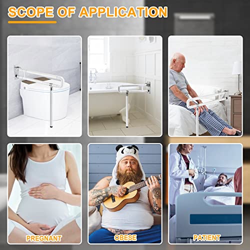 YUCHENGTECH Flip Up Handicap Grab Bar Foldable Toilet Grab Bar 29.5 INCH Wall Mount Folding Toilet Safety Rail with Floor Support for Bathroom for Elderly Disabled Senior Pregnant