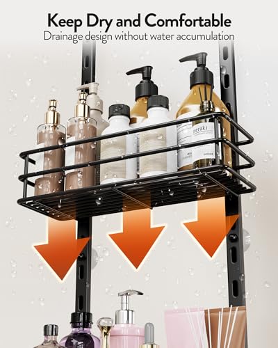 Orimade Over the Door Shower Caddy Adjustable 5 Tier Black,Bathroom Hanging Organizer Shelf Rustproof with 4 Hooks,Shower Basket with Soap Holder and Suction Cup - color: Black-5T