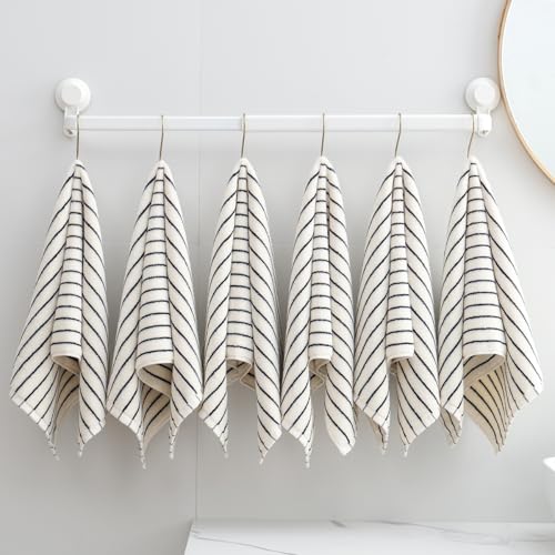 6 Piece Black and White Striped Hand Towels,100% Cotton Bathroom Towels Ultra Soft and Highly Absorbent Hand Towels for Bathroom Kitchen, Showering, Spa, Gym,Hotel (13” x 29”) - color: White