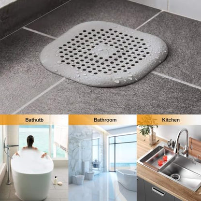 Hair Drain Catcher,Square Drain Cover for Shower Silicone Hair Stopper with Suction Cup,Easy to Install Suit for Bathroom,Bathtub,Kitchen 2 Pack (Grey White) | Drainer Cover Silicone Hair Stopper with Suction Cups,Protector Accessories,Easy to Install Sui
