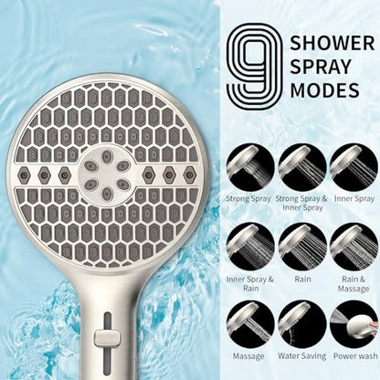 Brushed Nickel Handheld Shower Head, 9 Spray Modes High Pressure Showerhead | 71 Inch Kink-free Hose, Power Wash for Low Pressure Homes, Pet Tub Tile Cleaning - color: Brushed Nickel- 4.53 Inch