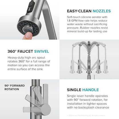 KRAUS Oletto Commercial Style 2-Function Single Handle Pull Down Kitchen Faucet in Spot-Free Stainless Steel, KPF-2643SFS - color: Spot Free Stainless Steel, style: Commercial Style Faucet