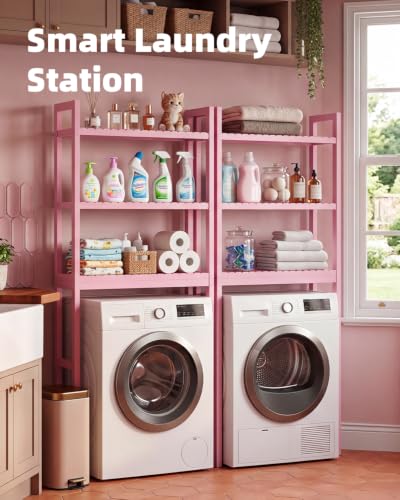 SMIBUY Bathroom Storage Shelf, Bamboo Over-The-Toilet Organizer Rack, Freestanding Toilet Space Saver with 3-Tier Adjustable Shelves (Pink) - color: Pink