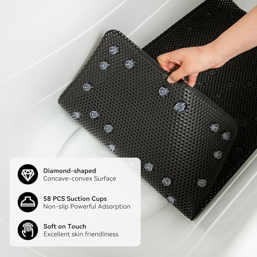 Bathtub Mat Non Slip, Soft Foam Bath Mat for Tub, Bathtub Mat with Drain Holes, Suction Cups Shower Mat (Black, 36''X17'') - color: Black