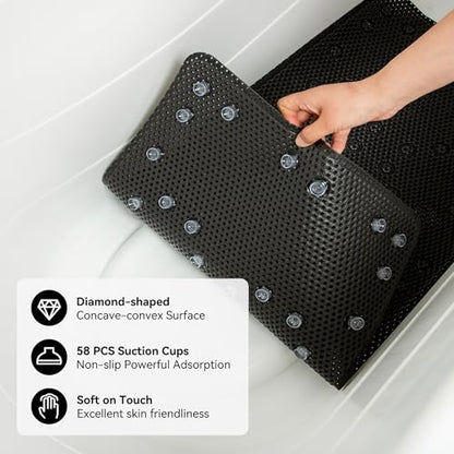 Bathtub Mat Non Slip, Soft Foam Bath Mat for Tub, Bathtub Mat with Drain Holes, Suction Cups Shower Mat (Black, 36''X17'') - color: Black