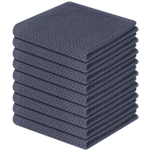 Homaxy 100% Cotton Waffle Weave Kitchen Dish Cloths, 9-Pack, Dark Grey | Ultra Soft Absorbent Dish Towels, Quick Drying Dish Rags with Hanging Loop, 12 x 12 Inches - color: Dark Grey, size: 12 x 12 - 9 Pack