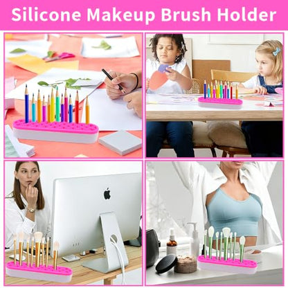 1Pcs Makeup Brushes Holder Silicone Make Up Brush Holder (Rose Red) - color: Rose Red