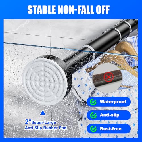 Ausemku Shower Curtain Rod Tension - 32-80 Inch Never Rust Non-Slip Spring Tension Curtain Rod No Drilling Stainless Steel Curtain Rod Use Bathroom Kitchen（Black） - color: Black, size: 32-80 IN