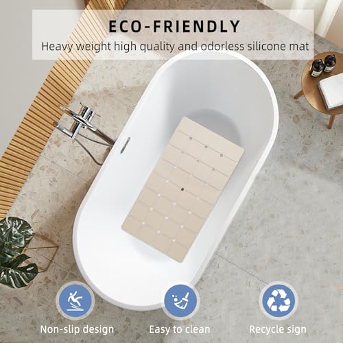 Bathtub Mat Non Slip 15" x 28" Silicone Foldable Tub Mat with Strong Suction Cups & Large Drain Holes, Durable & Eco-Friendly, for Smooth Surfaces, Ideal for Seniors, Adults Beige - color: Beige