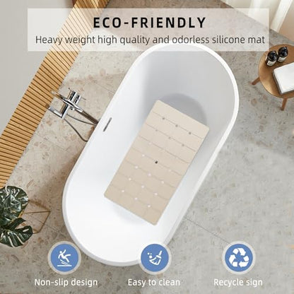 Bathtub Mat Non Slip 15" x 28" Silicone Foldable Tub Mat with Strong Suction Cups & Large Drain Holes, Durable & Eco-Friendly, for Smooth Surfaces, Ideal for Seniors, Adults Beige - color: Beige