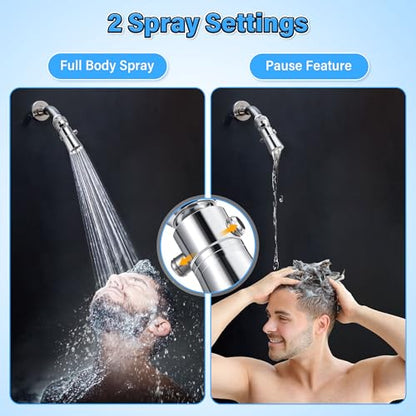 Enhon 2 Setting Spray Shower Head compatible with Delta 52652-PK, 2 Set | 2 Setting Full Spray & Pause, 2.5 GPM Brass Water Saving Shower Head, Stainless Steel Polished Chrome, 1" Diameter Spray Face