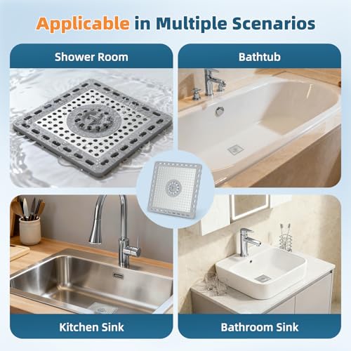 Hibbent Upgraded Shower Drain Hair Catcher, Shower Cover for Bathroom Floor 6" Drain, Anti-Clogging Bathtub Strainer, Stainless Steel Kitchen Sink Strainer with Handle, Grey - color: 6' Light Grey