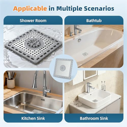 Hibbent Upgraded Shower Drain Hair Catcher, Shower Cover for Bathroom Floor 6" Drain, Anti-Clogging Bathtub Strainer, Stainless Steel Kitchen Sink Strainer with Handle, Grey - color: 6' Light Grey
