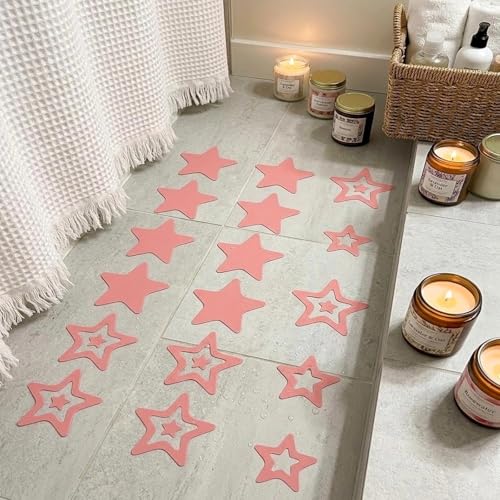 LOGOFUN 12 Pcs Star Anti-Slip Bathtub Stickers, Pink | Provides Textured Traction Points to Smooth Tub and Shower Surfaces, For Bathrooms, Steps, Tiles, and Clean Flat Areas