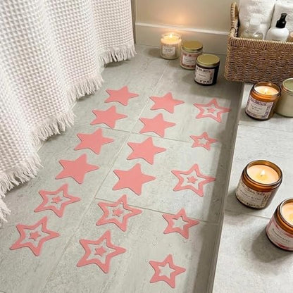 LOGOFUN 12 Pcs Star Anti-Slip Bathtub Stickers, Pink | Provides Textured Traction Points to Smooth Tub and Shower Surfaces, For Bathrooms, Steps, Tiles, and Clean Flat Areas