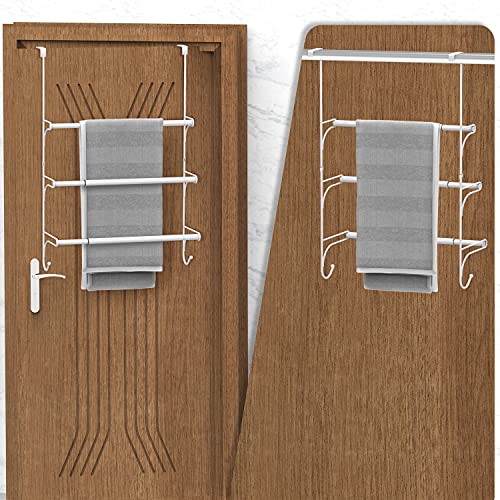 AULEDIO Adjustable Over The Door Triple Towel Rack with Hooks,White - color: White