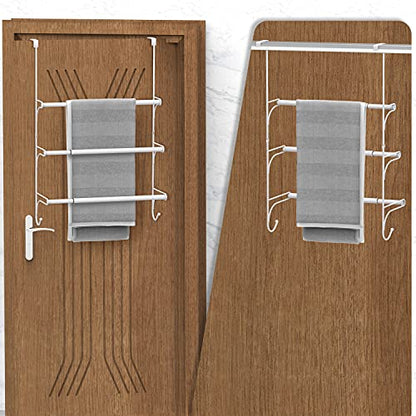 AULEDIO Adjustable Over The Door Triple Towel Rack with Hooks,White - color: White