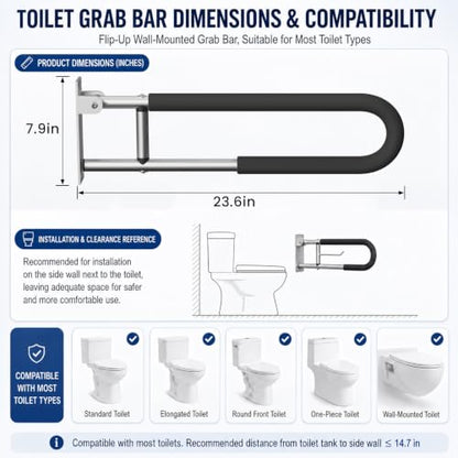 Handicap Grab Bars Rails 23.6 Inch Toilet Handrails Bathroom Safety Bar Toilet Support Rail Handicapped Handrail Accessories for Seniors Elderly (23.6inch) - size: 1 Count (Pack of 1)