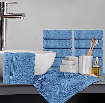 White Classic Luxury Cotton Washcloths 13x13 Inch - 650 GSM Turkish Cotton | Hotel, Spa, Bathroom Face Towel | 12 Pack, Light Blue - color: 13: Light Blue