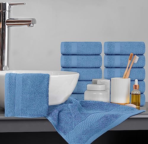 White Classic Luxury Cotton Washcloths 13x13 Inch - 650 GSM Turkish Cotton | Hotel, Spa, Bathroom Face Towel | 12 Pack, Light Blue - color: 13: Light Blue