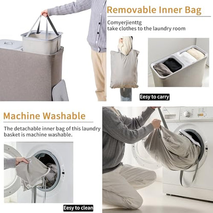 150L Laundry Hamper with Lid,Large Portable 2 Dividers Dirty Clothes Basket | with Handles for Bedroom Laundry Room Closet Bathroom College Dorm, Grey