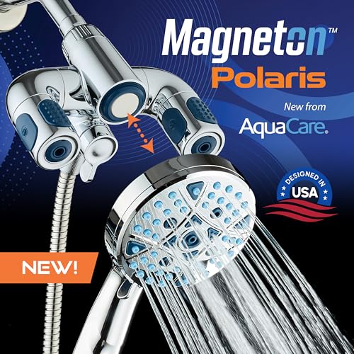 AquaCare Polaris 208-mode High Pressure Shower Head Combo with Hydro Arms | Luxury 3-way 14-zone System with 370 Stay-clean Power Jets, Handheld Magnetic Docking & 6 ft. Stainless Steel Hose / Chrome - color: Chrome