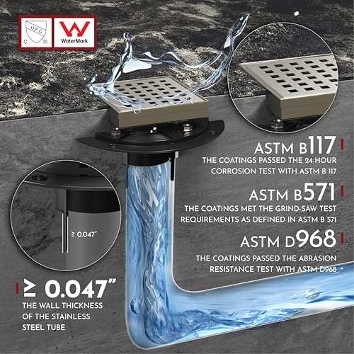 4 Inch Square Shower Drain Nickel Floor Drain with Flange Square Holes Pattern Cover Grate Removable SUS304 Stainless Steel Watermark&CUPC Certified Brushed Nickel - color: Brushed Nickel, size: 4 Inch