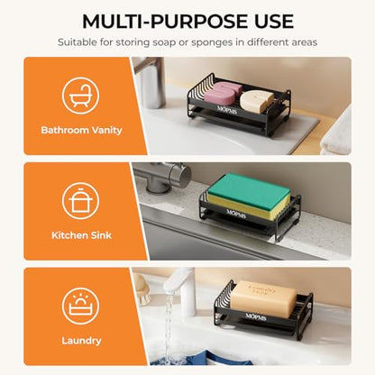 MOPMS Soap Dish for Shower, Carbon Steel Bar Soap Holder with Drainage | Durable Soap Saver with Water Tray for Bathroom, Kicthen Sink and Countertop - color: Black