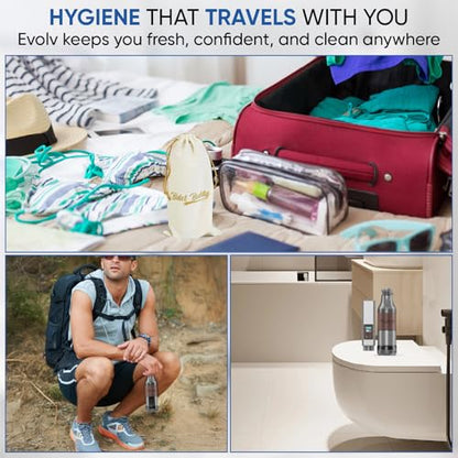 BIDET BUDDY® Evolv Portable Travel Bidet for Men & Women, 530mL - Silver | Self-Cleaning Retractable Nozzle, 1100mAh Rechargeable, USB-C Charging, IPX7 Waterproof with LED Display, 3 Water Flow Modes