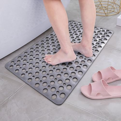 Bath Mat for Tub, 28 X 15 Inches Easy Clean Non Slip Machine Washable Large Bathroom Mat Set with Suction Cups and Drain Holes,Durable Grey Bath Mat for Home,Bathroom,Inside Shower Floor,Bathtub - color: Pink