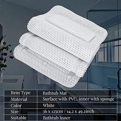 Bath Pillow for Bathtub, Full Body Mat & Cushion Headrest for Women and Men, with Mesh Washing Bag Suction Cups, Spa Bathtub Pillow for Head Neck Shoulder and Back Support