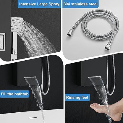 ROVOGO Shower Panel Tower System with Led Lights - Battery Powered, 46.5" | Rainfall Waterfall Shower Head, 2 Body Jets, Handheld and Tub Spout, Stainless Steel Shower Column with Brass Valves, Black - color: Black-2 jets