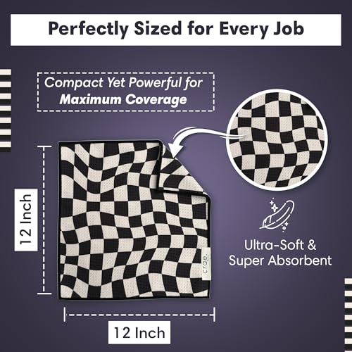 Double-Sided Microfiber Washcloths, Charstir | Super Absorbent Lint-Free Fast Drying, Durable & Soft For Cleaning Dishes Cars & More Kitchen Washcloths Microfiber Cloth Set - color: Chars