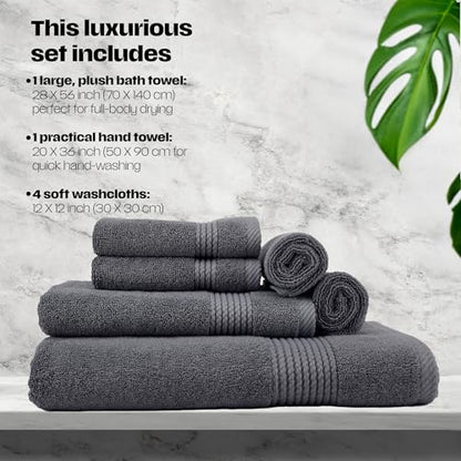 East'N Blue Lara Premium Bath Towel Set 6 Piece - Soft & Highly Absorbent Bathroom Towel Set, 100% Luxury Turkish Cotton, Flannel Bath Towels, 1 Bath Towel, 1 Hand Towel, 4 Washcloths - Dark Gray - color: Dark Grey, size: 1 Bath Towel, 1 Hand Towel, 4 Was