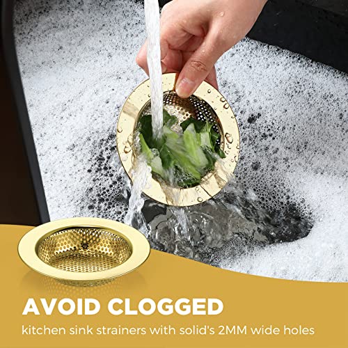 2 Pcs Sink Strainer Stainless Steel Kitchen Sink Drain Strainer Basket Cover Mesh Hair Food Catcher, Large Wide Rim of 4.4 Diameter(Gold) - color: Gold