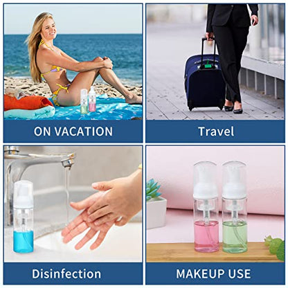 GliSun 36 Pcs Foam Pump Bottle 2oz Empty Refillable Mini Dispenser | for Lash Cleanser, Shampoo, Lotion, Hand Sanitizer, Cosmetics, Castile Soap, BPA-Free, Travel Size - color: Clear