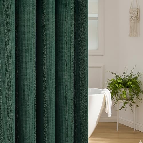 Dark Green Shower Curtain Boho, Cotton Blend Waffle Shower Curtain Textured, Fabric Shower Curtains for Bathroom, Hotel, 72 x 72 - color: Dark Green, size: 72"W x 72"L (Pack of 1)